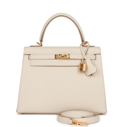 Hermes Kelly 25 Sellier Craie Epsom Gold Hardware