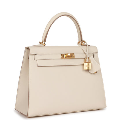 Hermes Kelly 25 Sellier Craie Epsom Gold Hardware