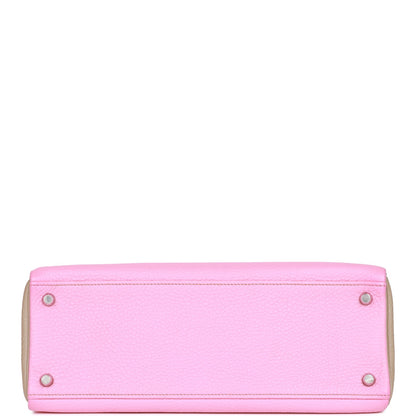 Hermes Special Order Kelly 32 Retourne Bubblegum and Gris Tourterelle Clemence Brushed Palladium Hardware