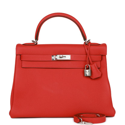 Hermes Kelly 32 Retourne Geranium Togo Palladium Hardware