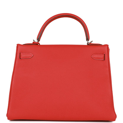 Hermes Kelly 32 Retourne Geranium Togo Palladium Hardware