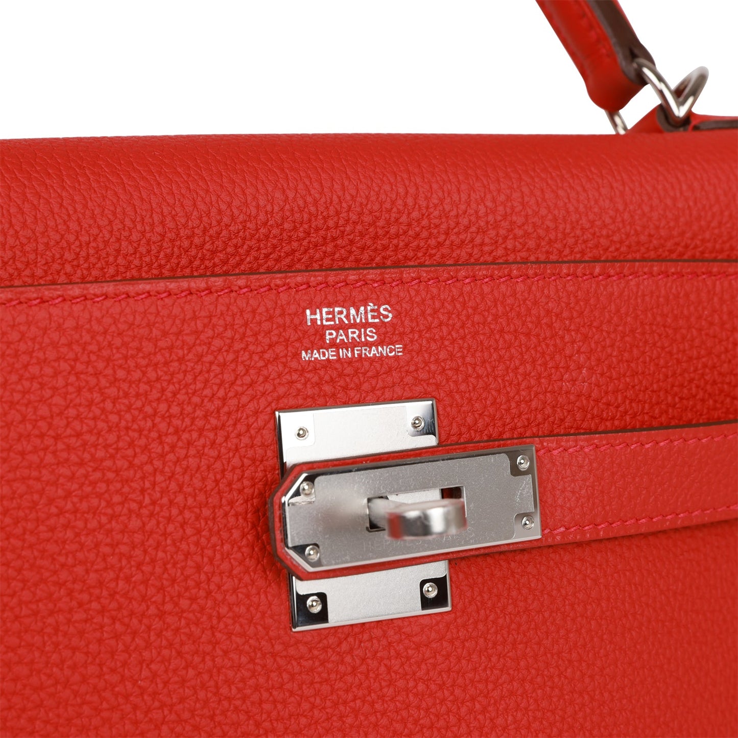Hermes Kelly 32 Retourne Geranium Togo Palladium Hardware