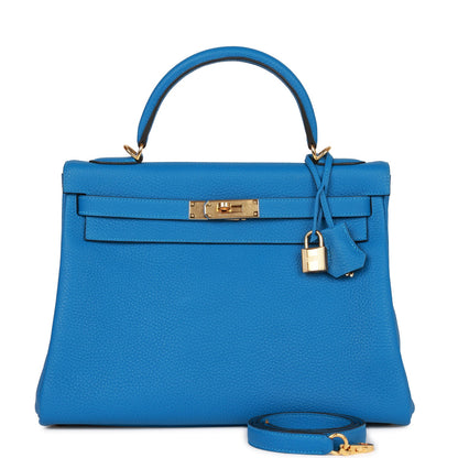Hermes Kelly 32 Retourne Mykonos Clemence Gold Hardware