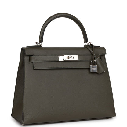 Hermes Kelly 28 Sellier Vert De Gris Epsom Palladium Hardware