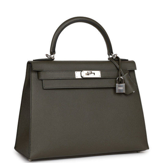 Hermes Kelly 28 Sellier Vert De Gris Epsom Palladium Hardware
