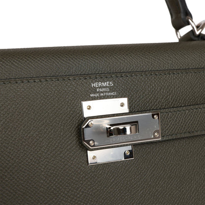 Hermes Kelly 28 Sellier Vert De Gris Epsom Palladium Hardware