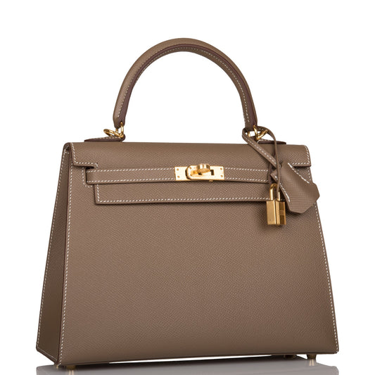 Hermes Kelly 25 Sellier Etoupe Epsom Gold Hardware
