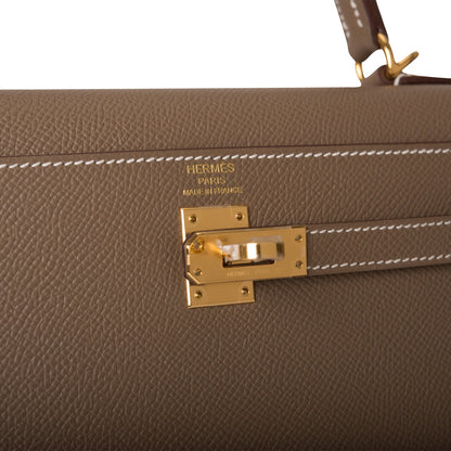 Hermes Kelly 25 Sellier Etoupe Epsom Gold Hardware