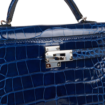 Hermes Kelly 20 Sellier Bleu Saphir Shiny Alligator Palladium Hardware