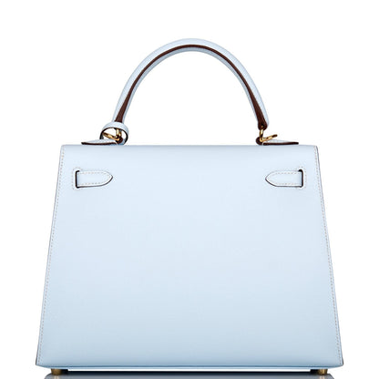 Hermes Kelly 25 Sellier Bleu Brume Epsom Gold Hardware