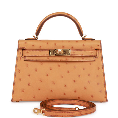Hermes Kelly 20 Sellier Gold Ostrich Gold Hardware