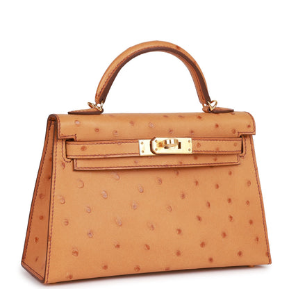 Hermes Kelly 20 Sellier Gold Ostrich Gold Hardware