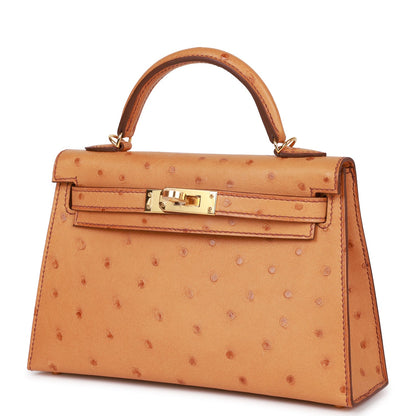 Hermes Kelly 20 Sellier Gold Ostrich Gold Hardware
