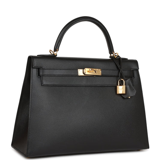 Hermes Kelly 32 Sellier Black Epsom Gold Hardware