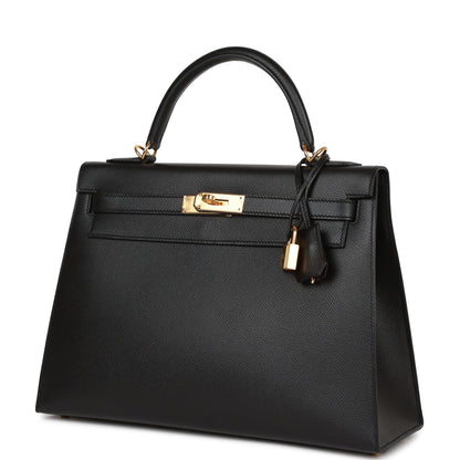 Hermes Kelly 32 Sellier Black Epsom Gold Hardware