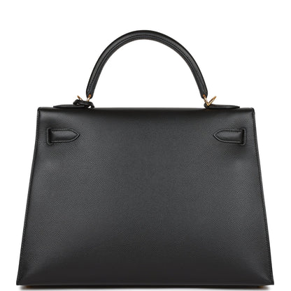 Hermes Kelly 32 Sellier Black Epsom Gold Hardware