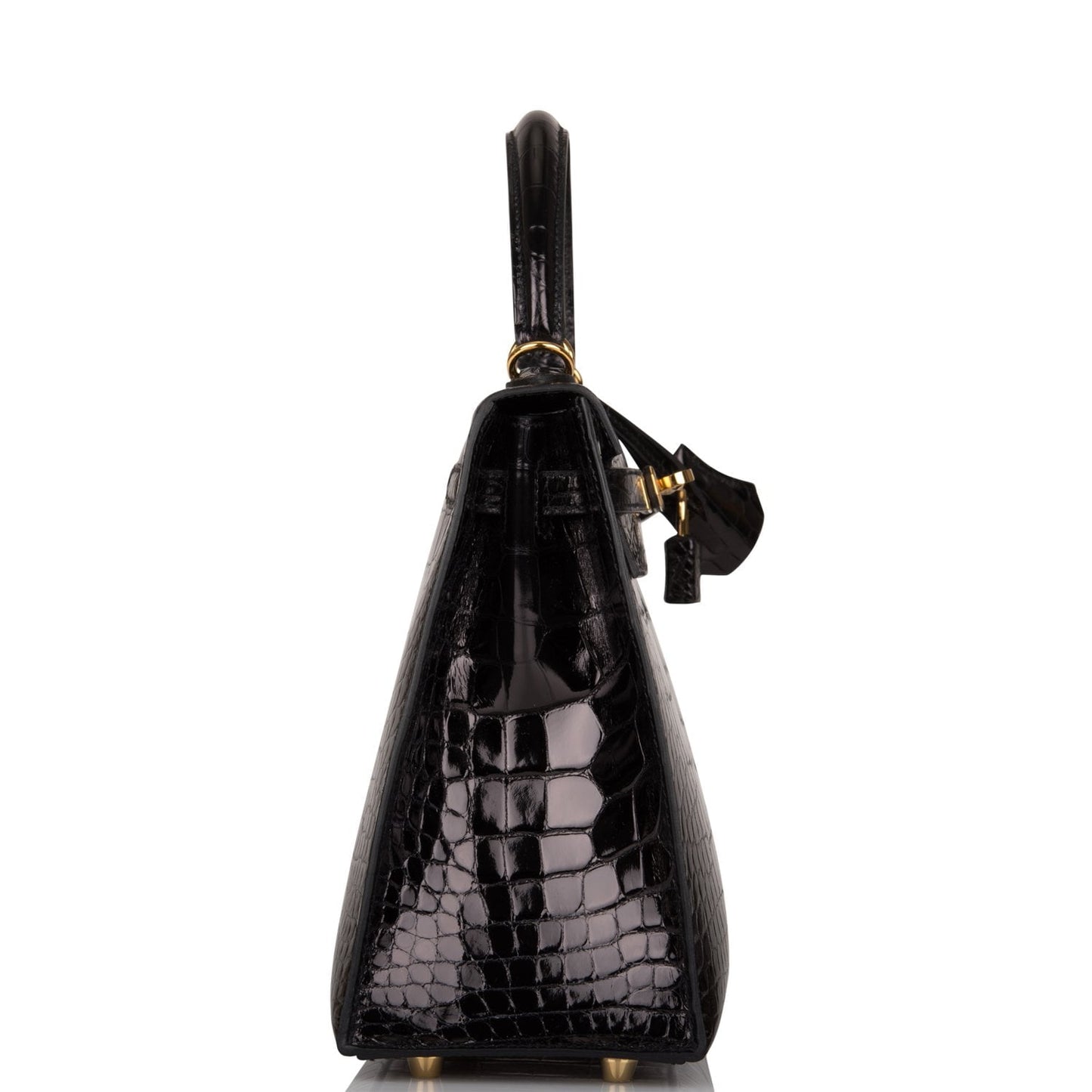 Hermes Kelly 25 Sellier Black Shiny Alligator Gold Hardware
