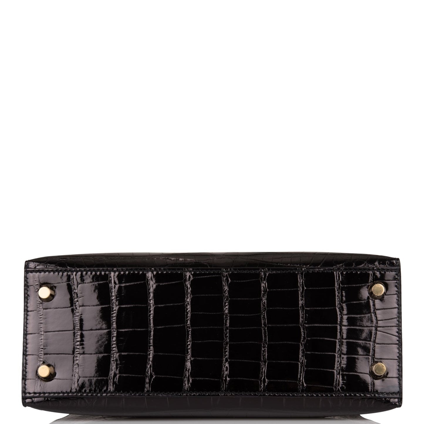 Hermes Kelly 25 Sellier Black Shiny Alligator Gold Hardware
