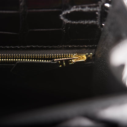 Hermes Kelly 25 Sellier Black Shiny Alligator Gold Hardware