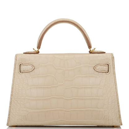 Hermes Kelly 20cm Sellier Beton Matte Alligator Gold Hardware