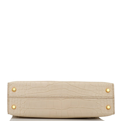 Hermes Kelly 20cm Sellier Beton Matte Alligator Gold Hardware