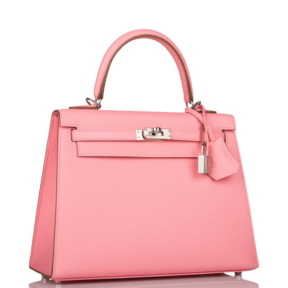 Hermes Kelly 25 Sellier Rose Confetti Epsom Palladium Hardware