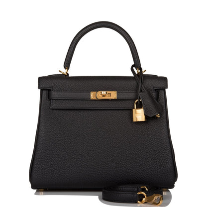 Hermes Kelly 25 Retourne Black Togo Gold Hardware