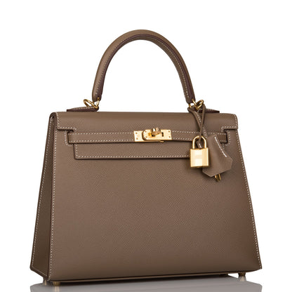 Hermes Kelly 25 Sellier Etoupe Epsom Gold Hardware