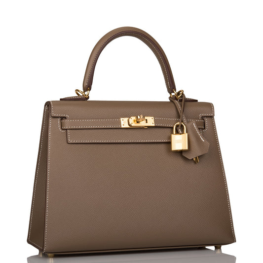 Hermes Kelly 25 Sellier Etoupe Epsom Gold Hardware