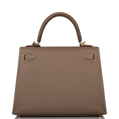 Hermes Kelly 25 Sellier Etoupe Epsom Gold Hardware