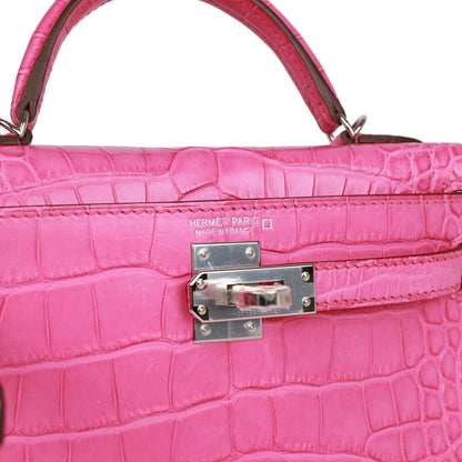 Hermes Kelly 20 Sellier Rose Shocking Matte Alligator Palladium Hardware