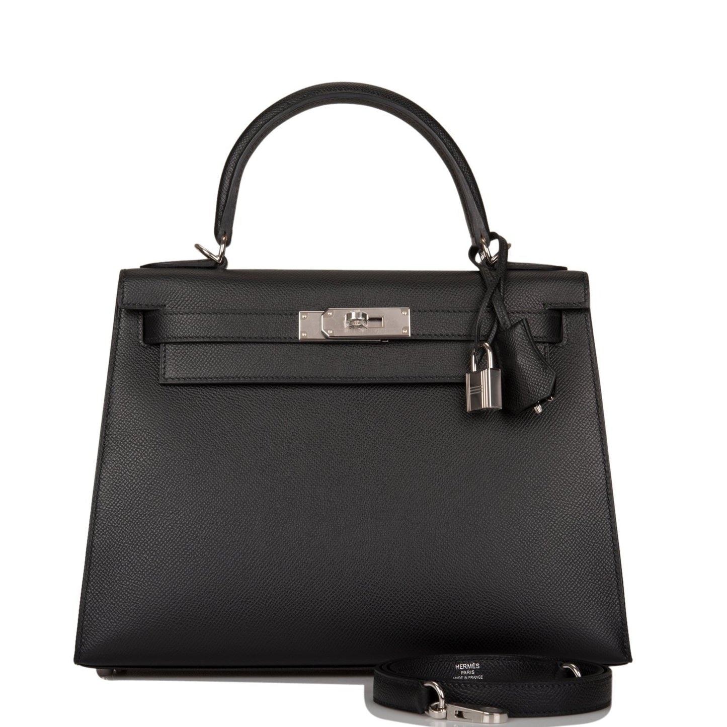 Hermes Kelly 28 Sellier Black Epsom Palladium Hardware