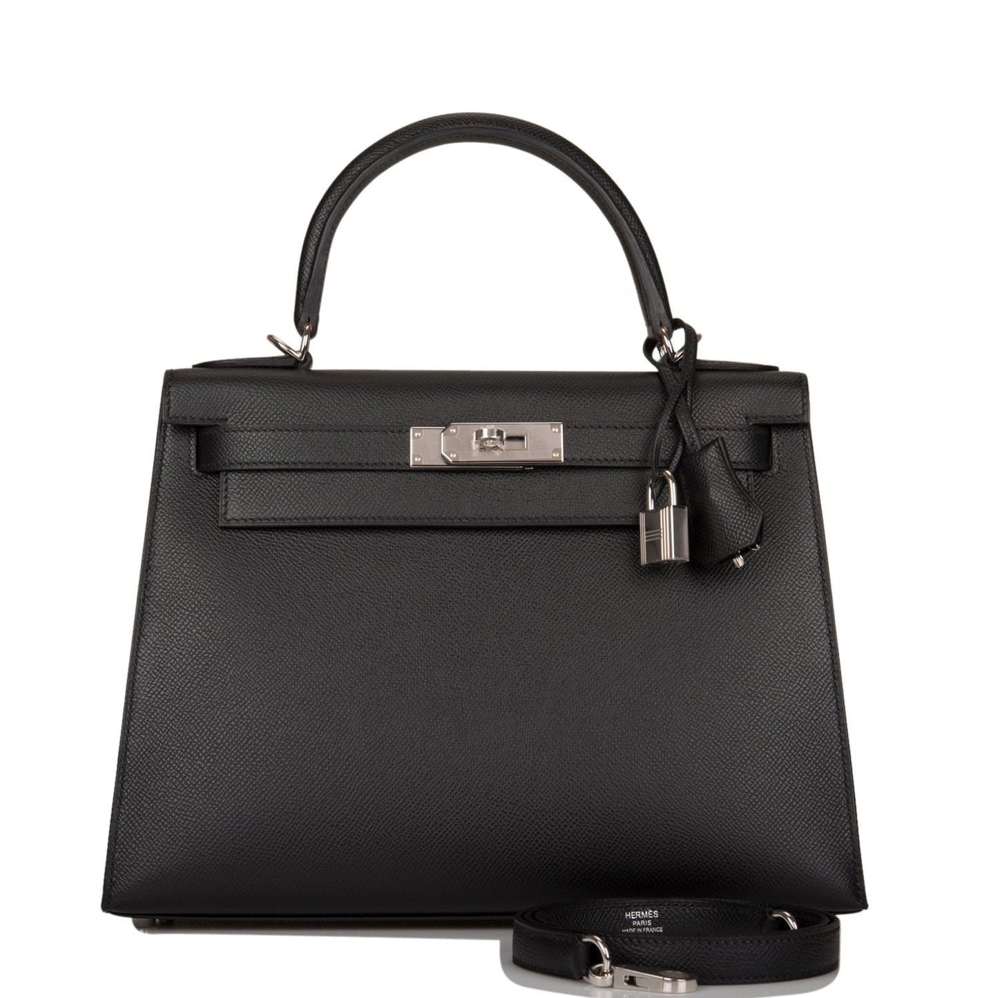 Hermes Kelly 28 Sellier Black Epsom Palladium Hardware