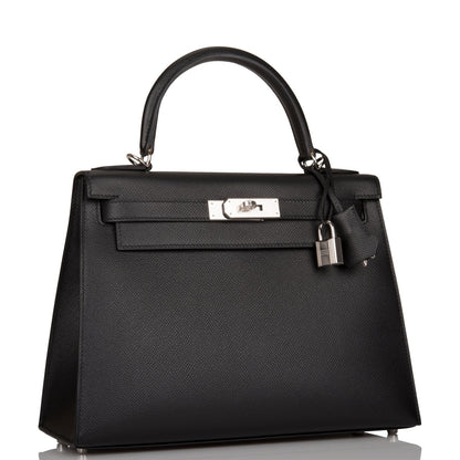 Hermes Kelly 28 Sellier Black Epsom Palladium Hardware