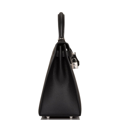 Hermes Kelly 28 Sellier Black Epsom Palladium Hardware