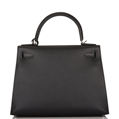 Hermes Kelly 28 Sellier Black Epsom Palladium Hardware