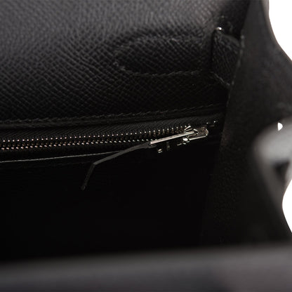 Hermes Kelly 28 Sellier Black Epsom Palladium Hardware