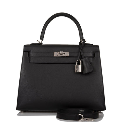 Hermes Kelly 25 Sellier Black Epsom Palladium Hardware