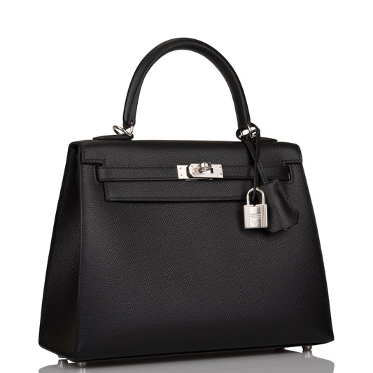 Hermes Kelly 25 Sellier Black Epsom Palladium Hardware