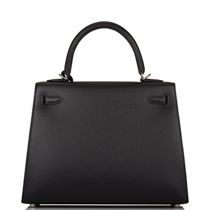 Hermes Kelly 25 Sellier Black Epsom Palladium Hardware