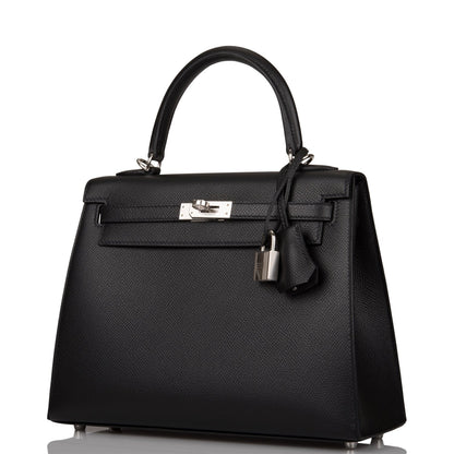 Hermes Kelly 25 Sellier Black Epsom Palladium Hardware