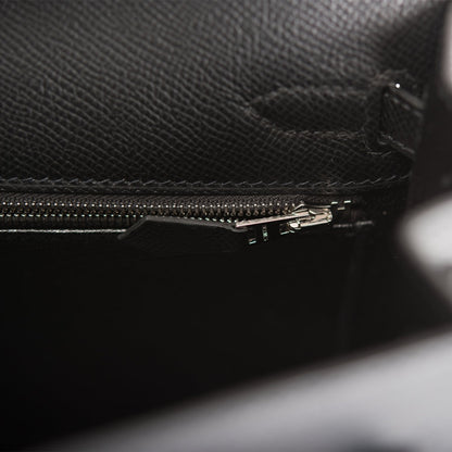 Hermes Kelly 25 Sellier Black Epsom Palladium Hardware