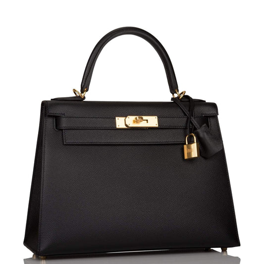 Hermes Kelly 28 Sellier Black Epsom Gold Hardware