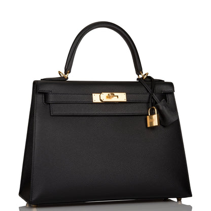 Hermes Kelly 28 Sellier Black Epsom Gold Hardware