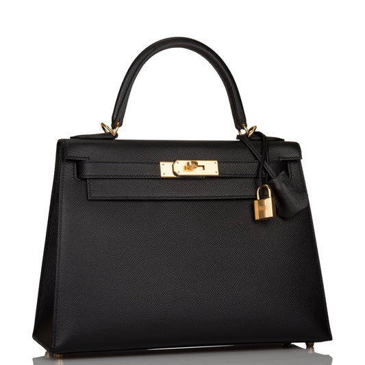 Hermes Kelly 28 Sellier Black Epsom Gold Hardware
