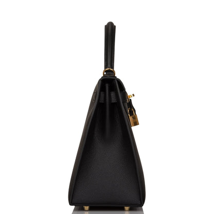 Hermes Kelly 28 Sellier Black Epsom Gold Hardware