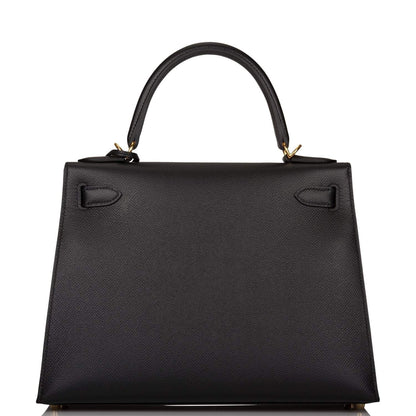 Hermes Kelly 28 Sellier Black Epsom Gold Hardware