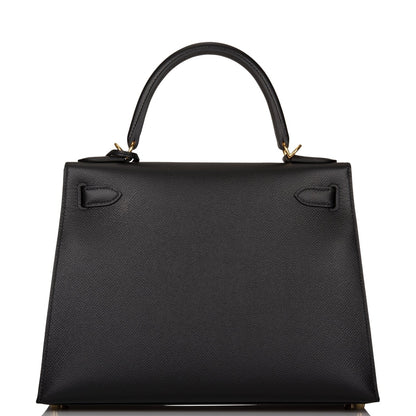 Hermes Kelly 28 Sellier Black Epsom Gold Hardware
