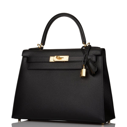 Hermes Kelly 28 Sellier Black Epsom Gold Hardware