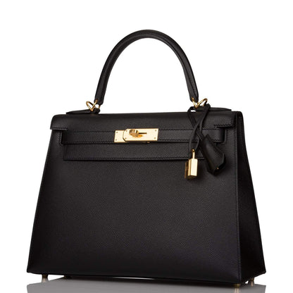 Hermes Kelly 28 Sellier Black Epsom Gold Hardware